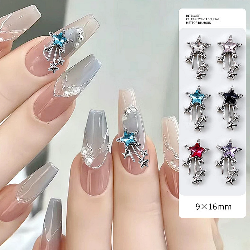 10PCS 3D Luxury Alloy Meteor Nail Art Shooting Star Charms Supplies Nails Decoration Rhinestone Jewelry Parts Accessories Tool