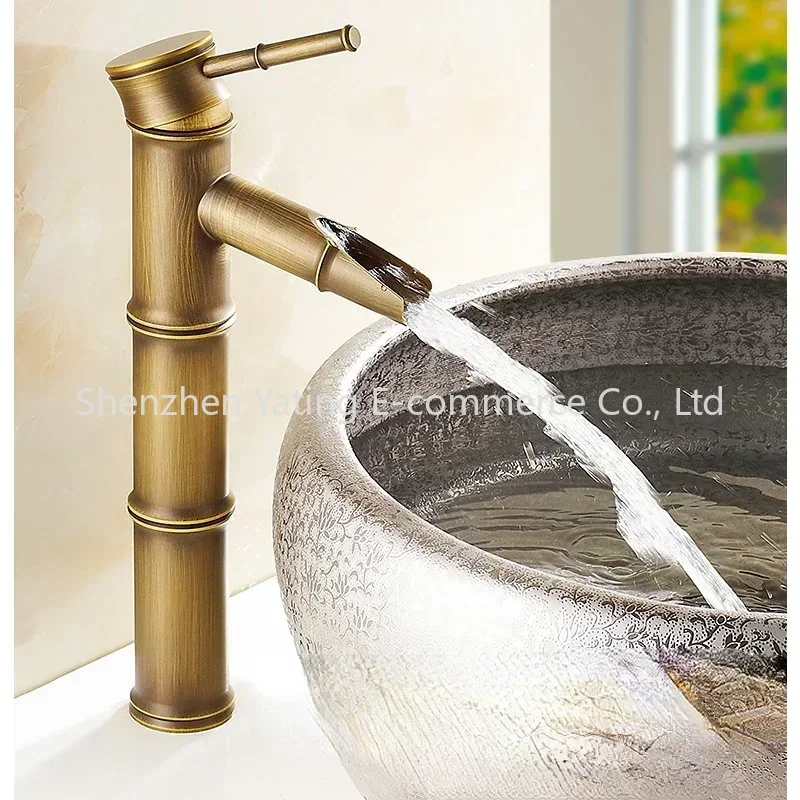 

1pc European Antique Brass Basin Faucet Bathroom Faucet High Bamboo Cold Hot Water Kitchen Outdoor Garden Faucet Grifo Lavabo