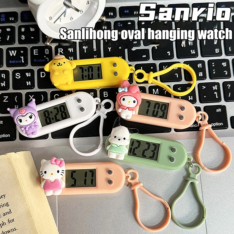 

Цифровые часы Sanrio, компактные электронные квадратные часы для студентов, показывают время на столе, подвесной брелок