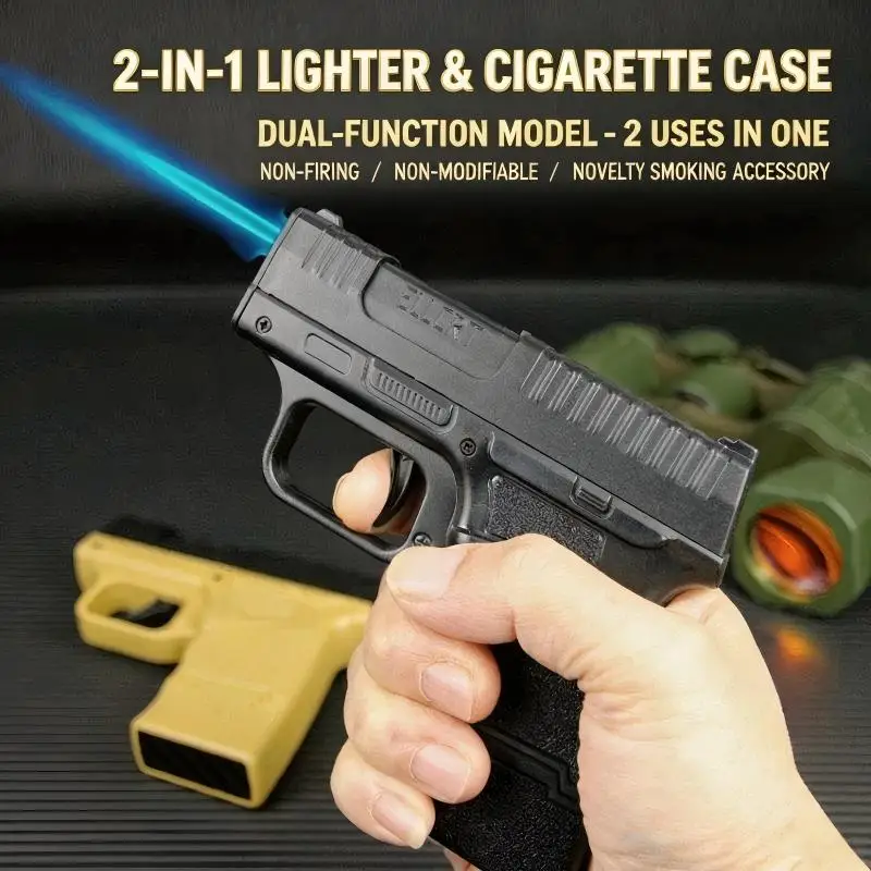 New Gun Lighter Type of Butane Inflatable Windproof Straight Forward Blue Flame Lighter and Smoking Accessories Smoking Man Gift