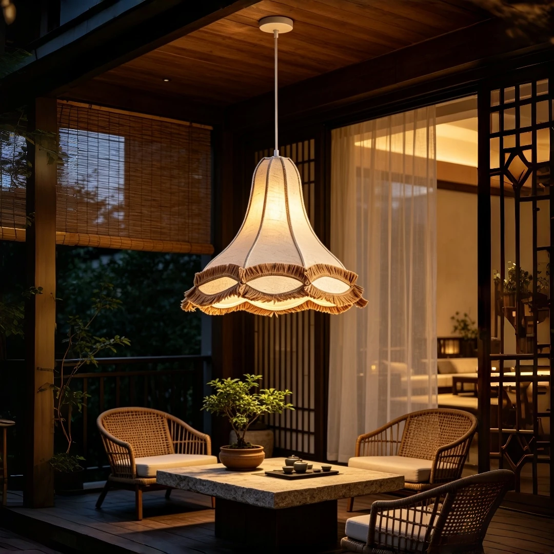 Boho Fringed Bell Pendant Light for Kitchen Island Dining Bedroom Wabi Sabi Cottagecore Retro Farmhouse Ceiling Decor Lamp