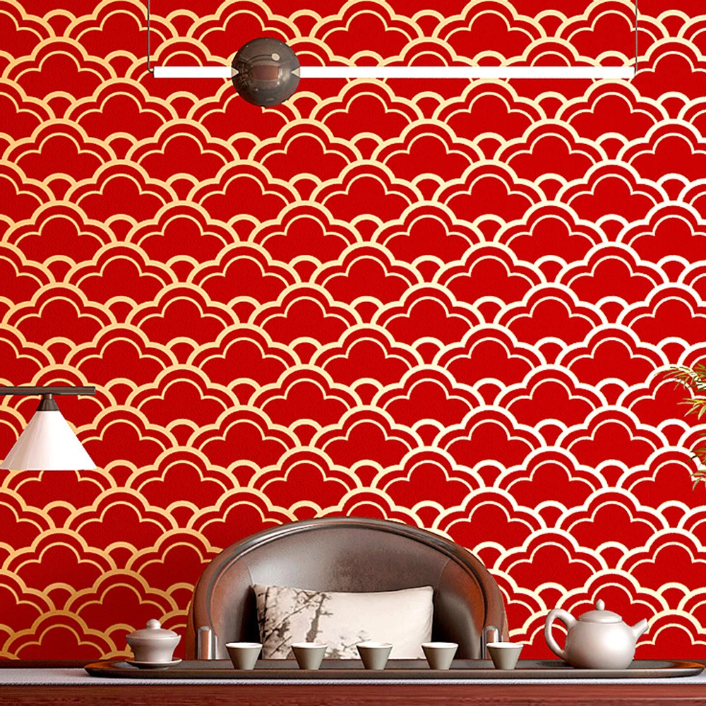 

Chinese Red Lattice Wallpaper Classical Zen Teahouse Restaurant Decoration hotel tea room background Grid Wallpaper Living Room