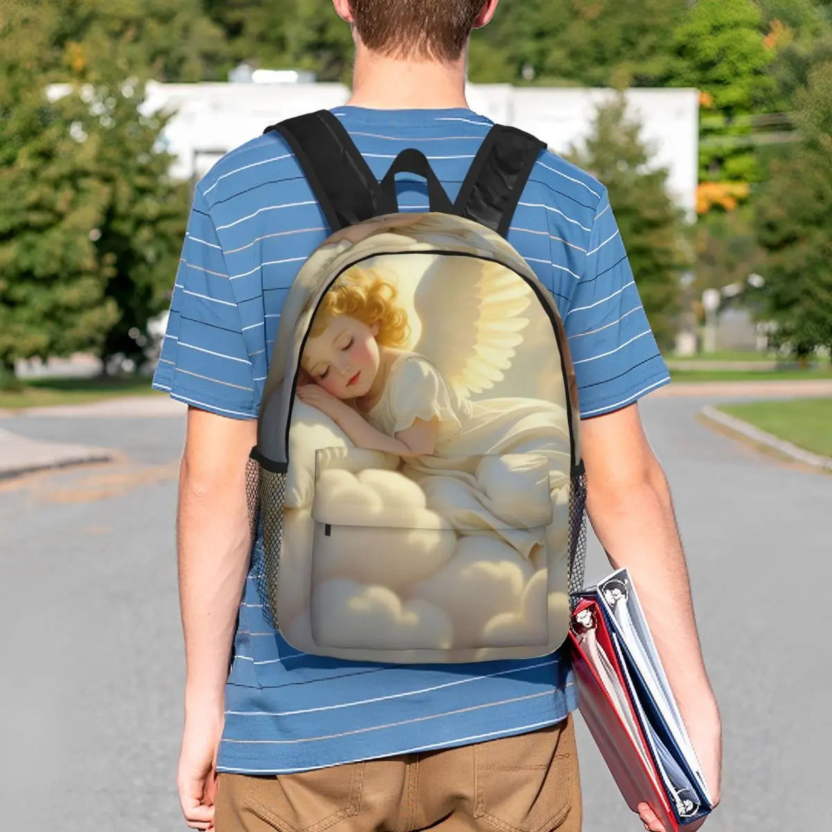 Angel Sleeping In Cloud Design Backpack Student BookBag Children School Bag Laptop Shoulder Bags for Men Women