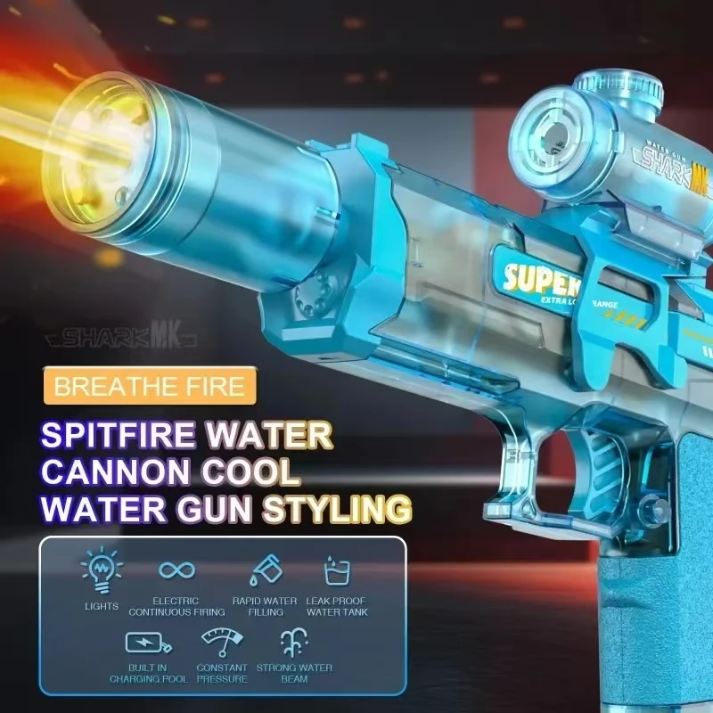 New Electric Water Gun With light Sprays Flame Effect Automatic Sensor Lights Summer Outdoor Beach Shooting  Game Toy For Kids