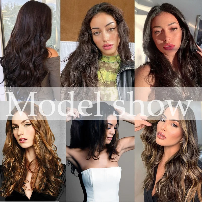 Extensión de cabello sintético largo y rizado de 24 pulgadas, pieza única con forma de V, invisible, negro y marrón 6