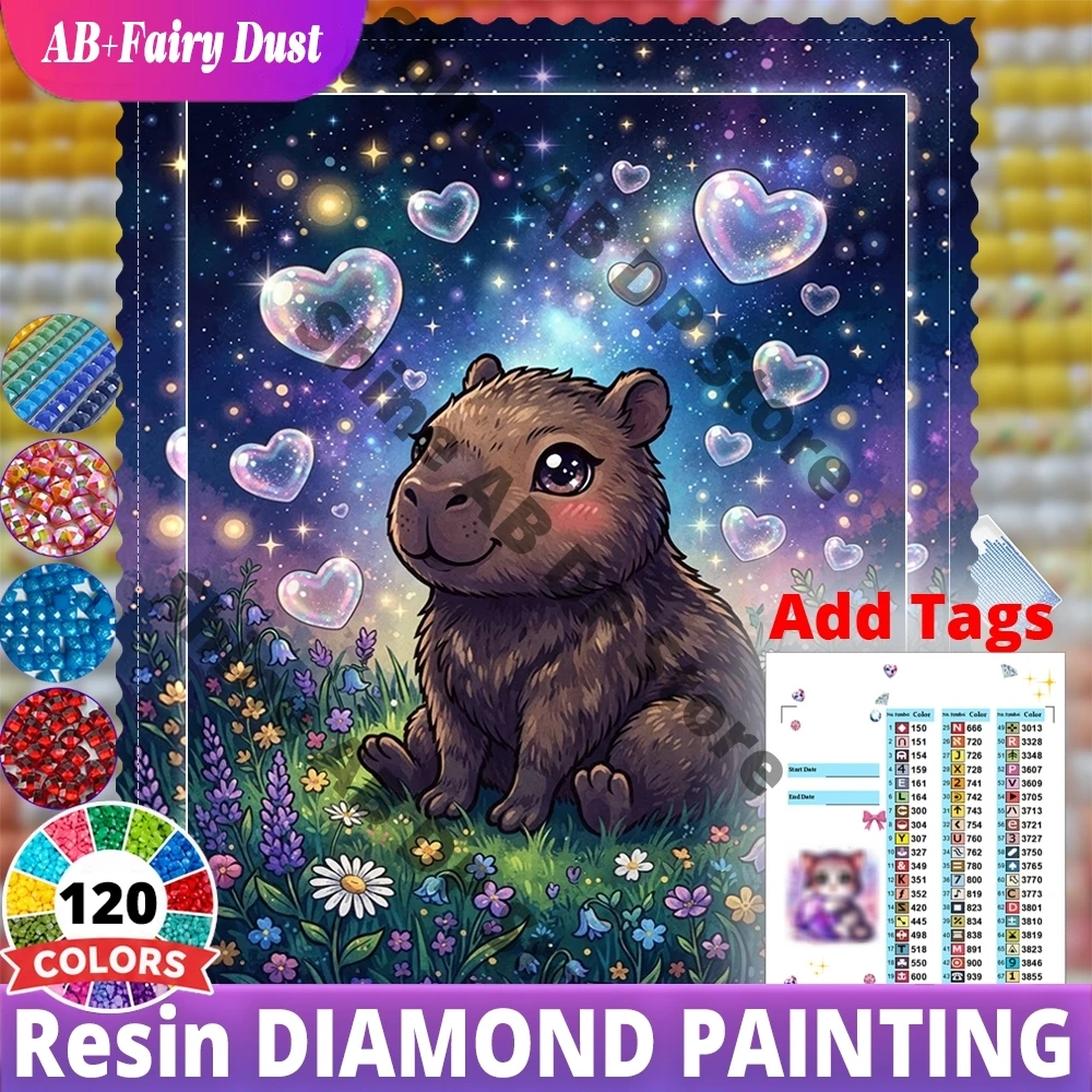 120 Color Resin Heart Bubble Capybara Animal Cute AB Fairy Dust Diamond Painting Kit Full Square Mosaic Home Decor