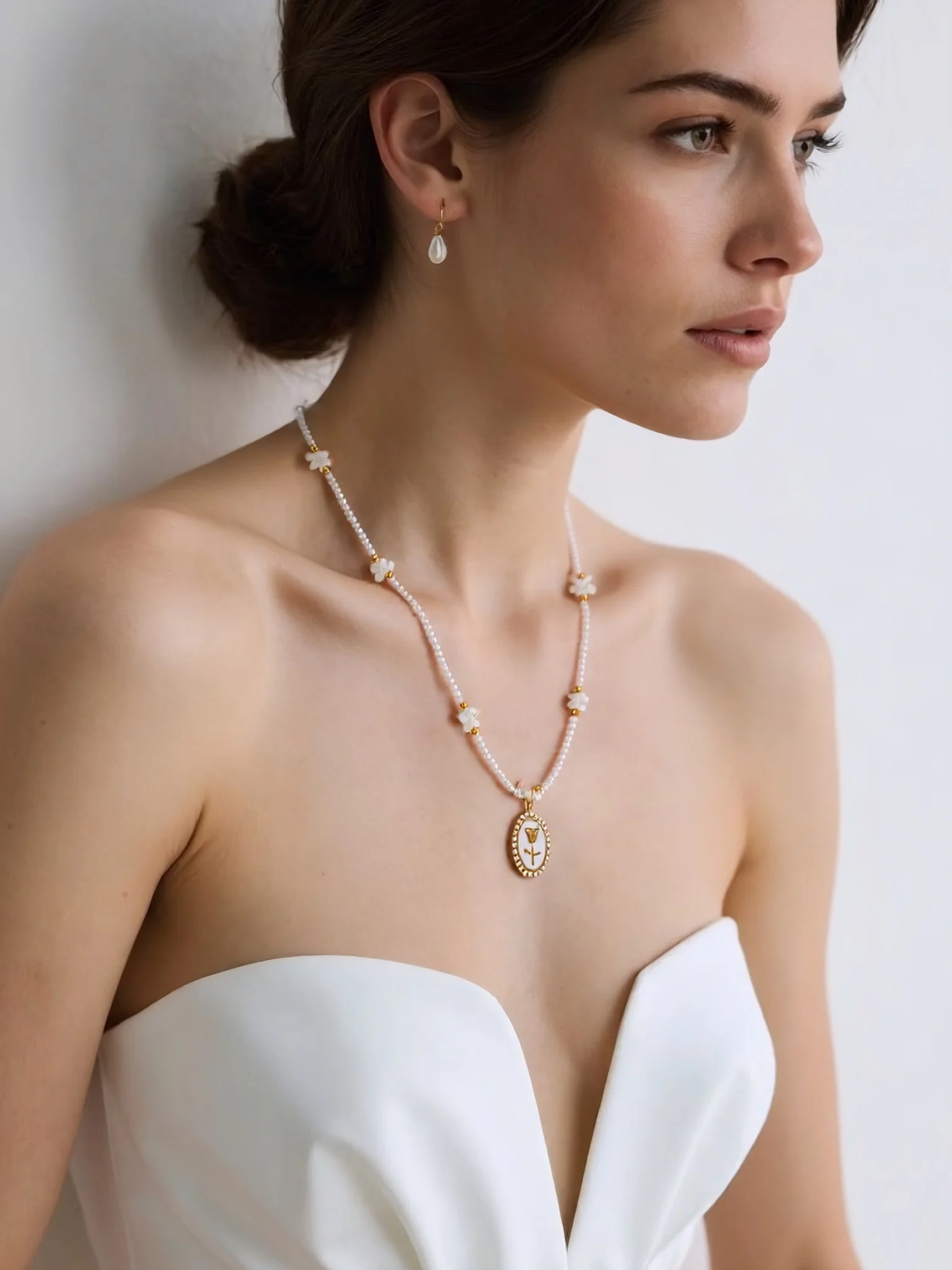 

Personality Design Artificial pearl natural stone Necklace for Women stainless steel fun style pendant DIY Necklace