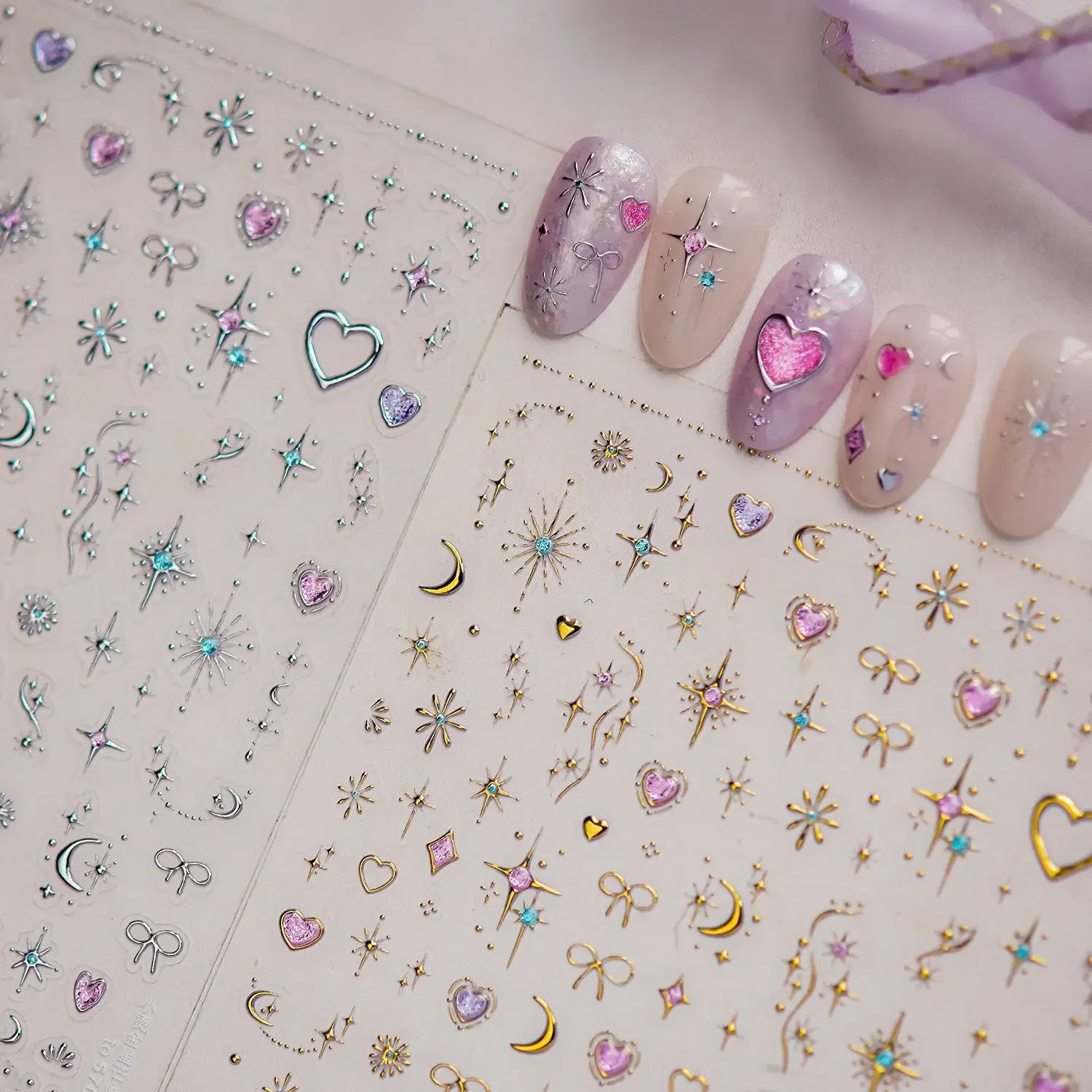 Ice Transparent Small Star Nail Art Stickers Aurora Holographic Star Moon Butterfly 5D SelfAdhesive Nail Art Rhinestones Sticker
