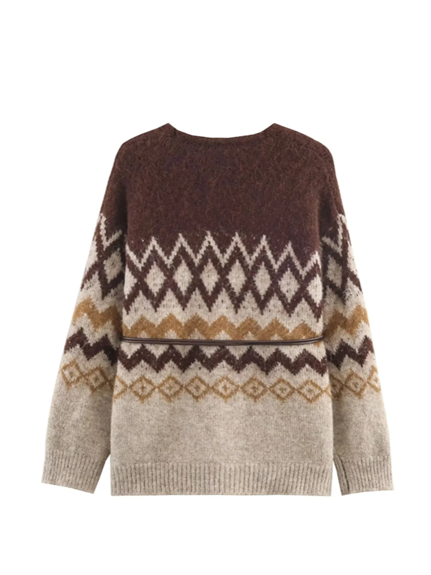 레트로 니트 세트 벨트 미디 스커트 컬러 페이딩 효과 V넥 오픈 가디건 따뜻한 캐주얼 겨울 패션 여성용 세트