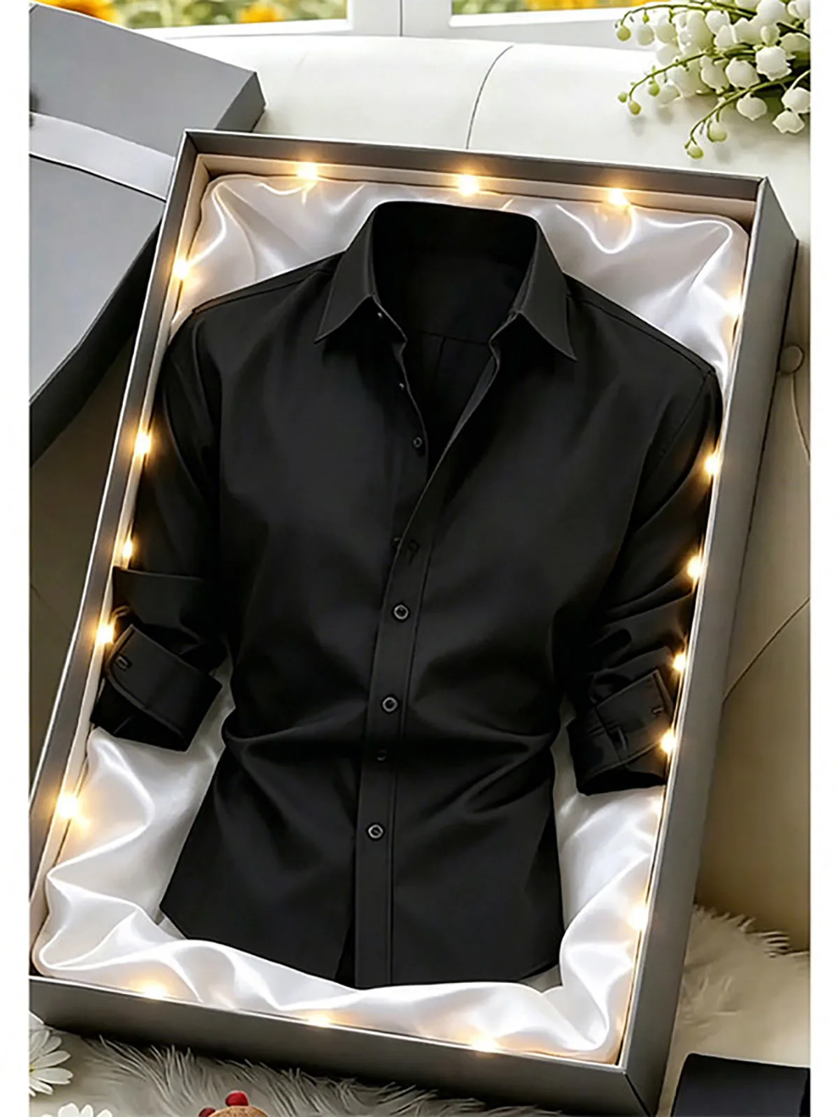 Pure Color Ice Silk Quick Dry Men's Long Sleeve Shirt Slim Fit Outerwear High End Style Casual Fashion Youth Popular Autumn Wear