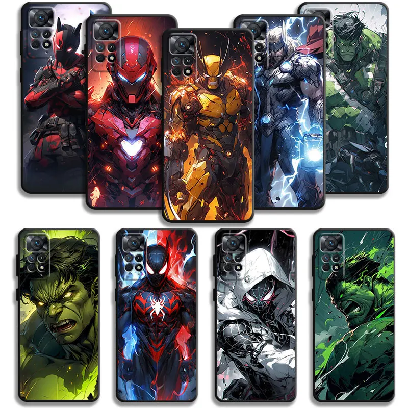 Phone Case For Xiaomi Redmi Note 13 11 12 12S 10 9 8 Pro Cover for Redmi 9 10 9C 10C 12C Marvel Wolverine Iron Man Hulk Shell