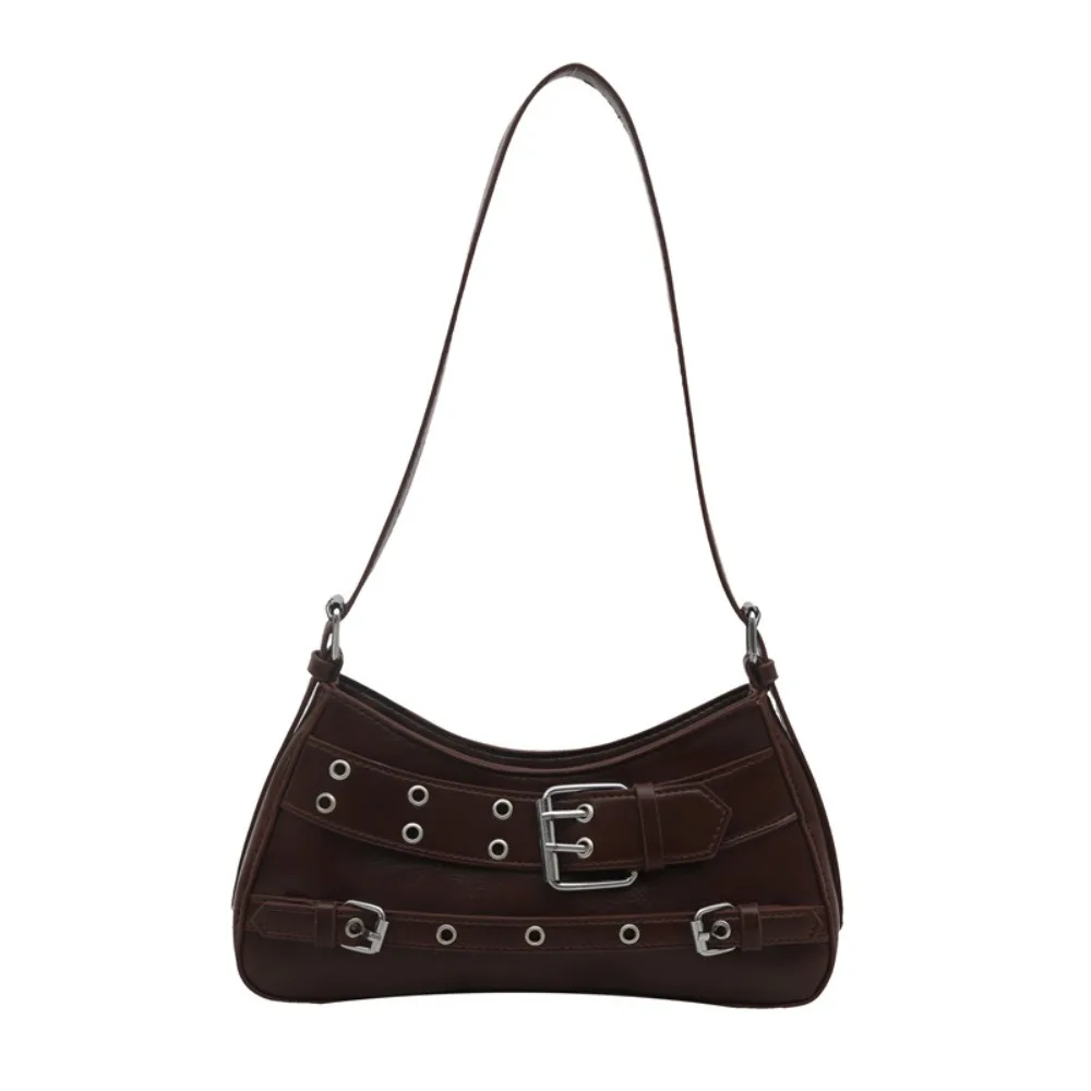 

Street Elegant Belt Buckle Shoulder Bag Korean Style Pu Leather Y2k Underarm Bag Rivet Harajuku Spicy Girls Handbag Lady
