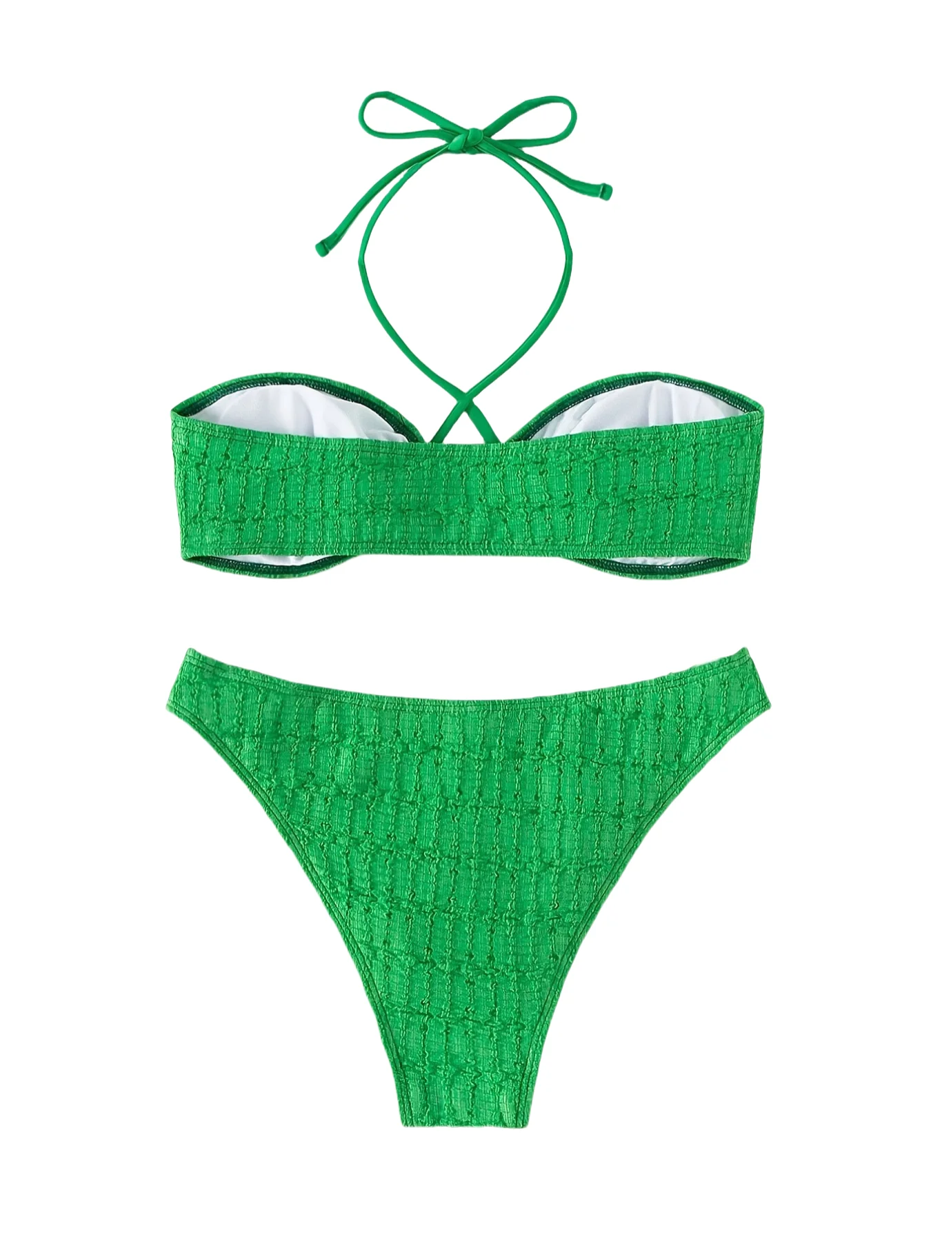 Conjunto de Bikini con cuello Halter para mujer, traje de baño plisado, vestido de playa, traje de baño de 3 piezas, traje de baño Sexy para vacaciones de verano