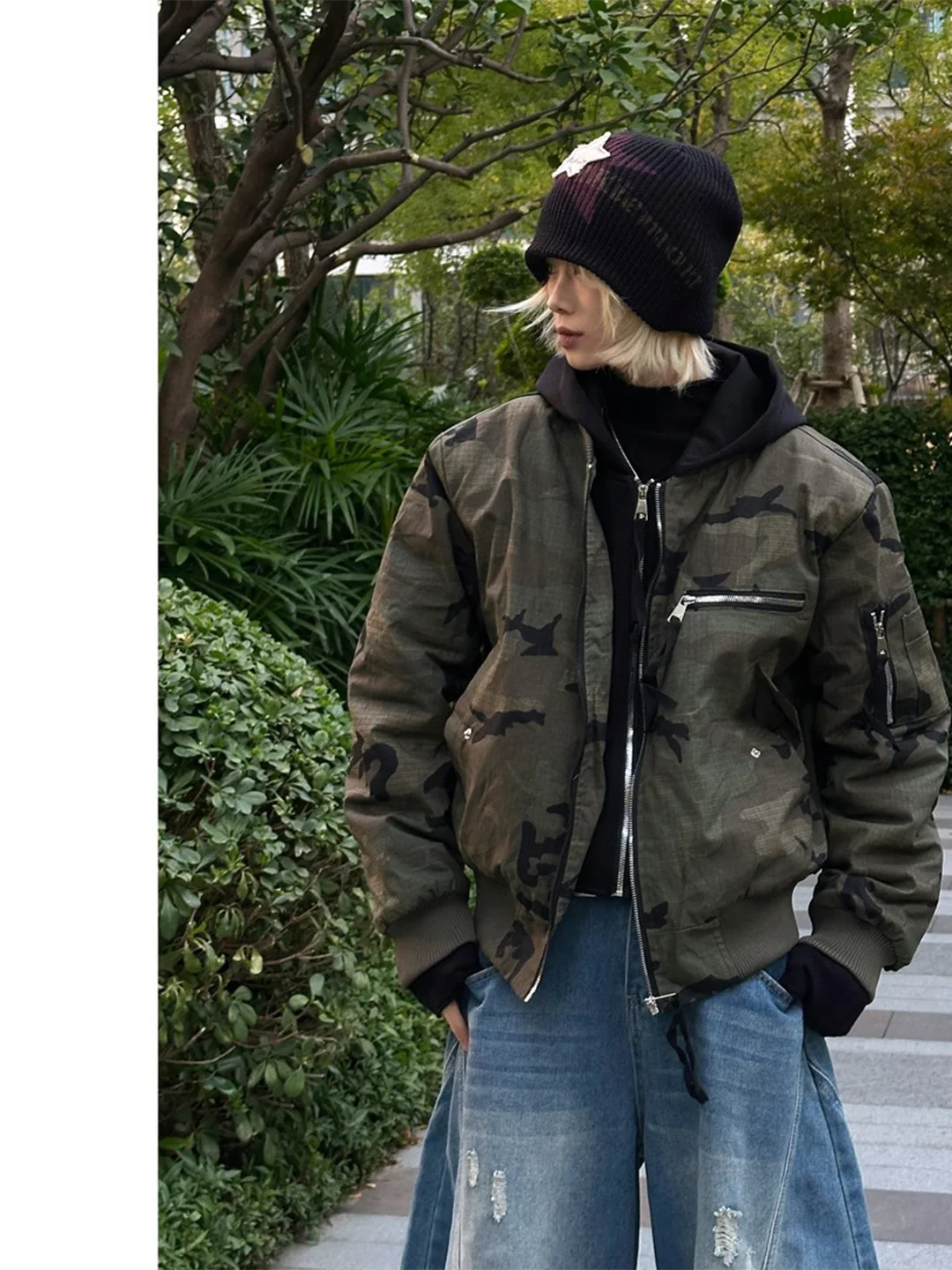 

Casual Camouflage Workwear Cotton Jaet Men's Trendy American Retro Bomber ort ape Winter Outerwear Warmth Protection