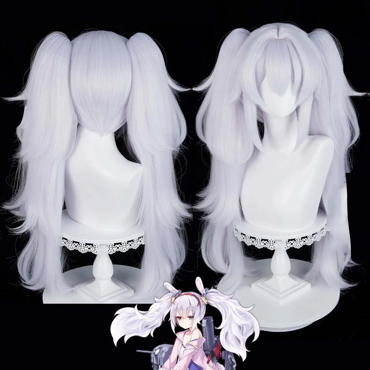 

Women Game Azur Lane USS Laffey Cosplay Long Double Ponytail Hair Wig For Women