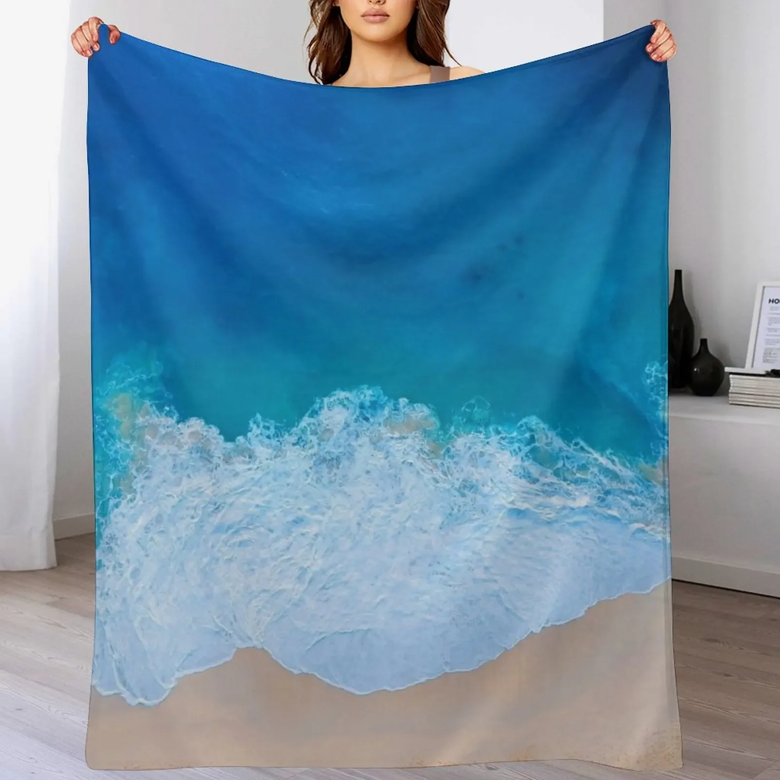 Seaside and wave #7. Sea foam. Aerial view Throw Blanket Color Fast Cozy Throw Blanket