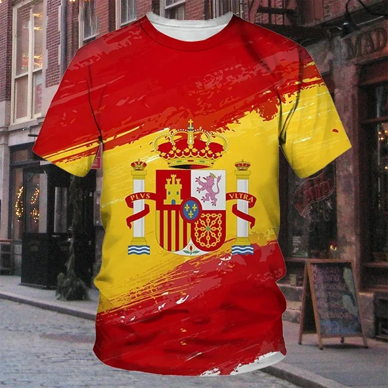 Summer Men 3D Print Spain National Flag T Shirt Spanish Emblem Football Jersey Men Soccer Tshirt Top Tee Shirts Reino de España