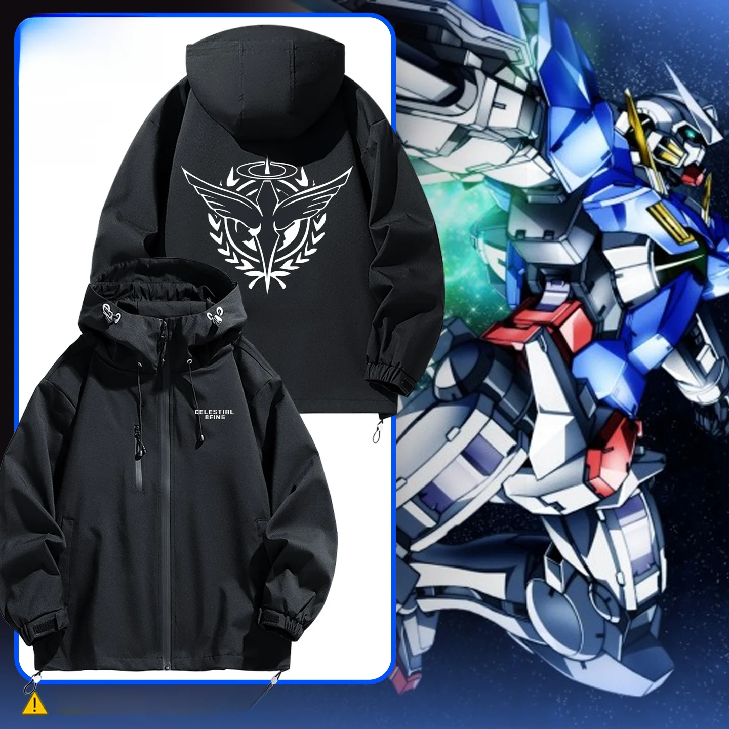 

Casual Loose Hoodie Jaet for Teens Mobile Suit 00 Logo Outerwear Youth Trendy Polyester Fiber Long Sve Windproof