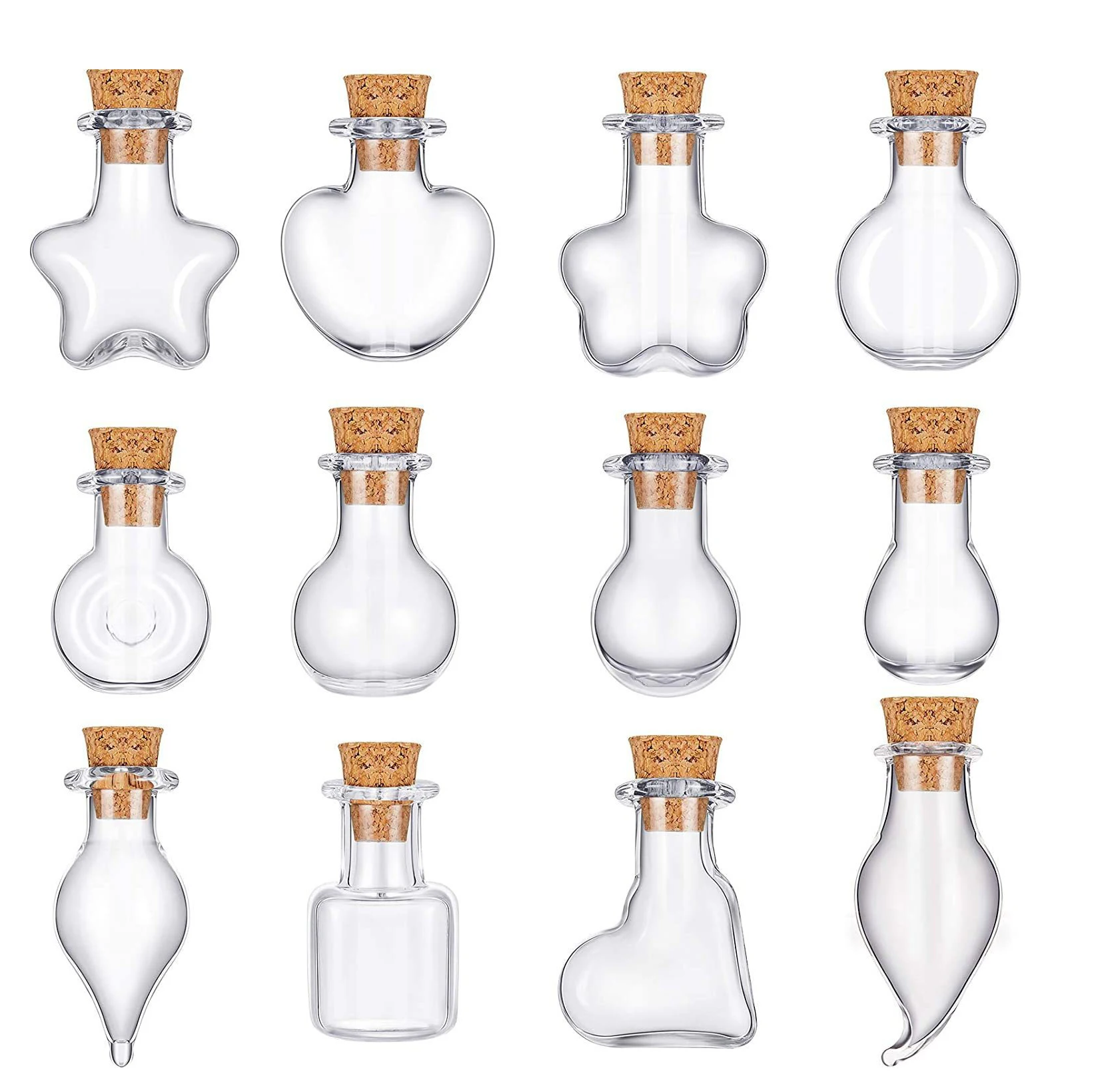 20Pcs Mini Glass Bottles with Cork Lids, Random Classic Shapes Tiny Glass Jars, Wishing Bottles, Small DIY Decorative Craft