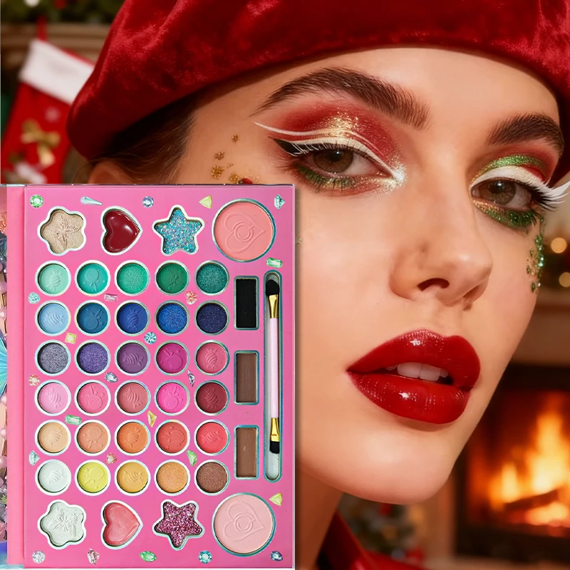 Palette de fards à paupières 41 couleurs avec pinceau double extrémité – Ensemble de maquillage pour les yeux mat et scintillant longue durée, Palette professionnelle hautement pigmentée