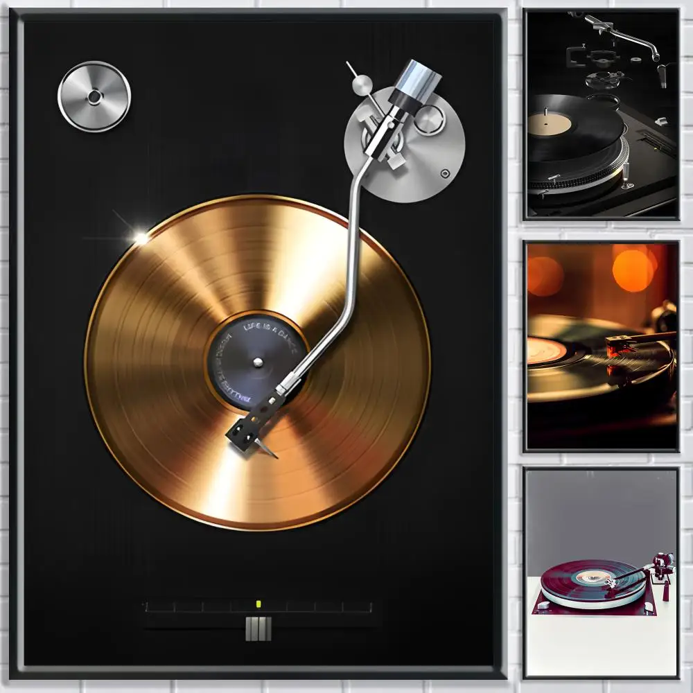 Vinyl DJ Turntable Painting Calligraphy Frameless Canvas Poster Wall Art Perfect for Kitchen Bathroom Home Decor