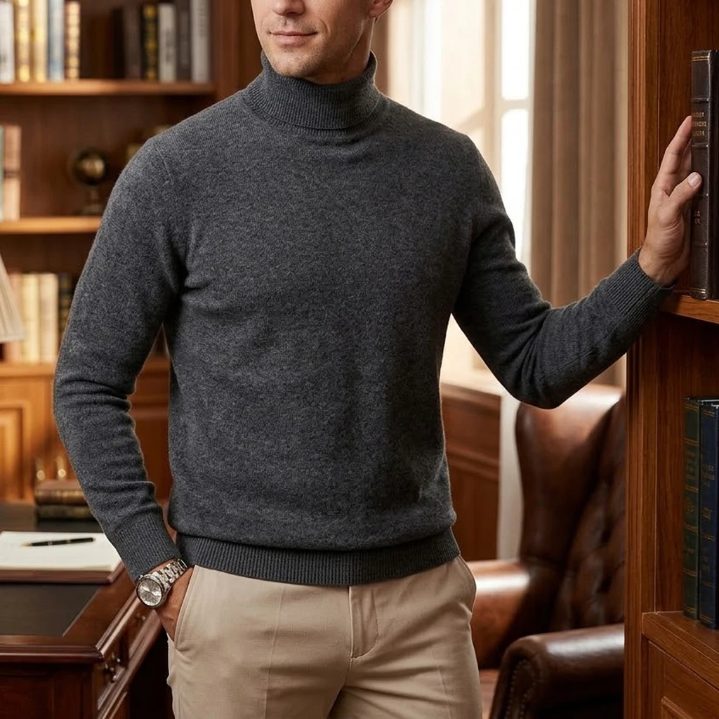 Herren Warmer Rollkragenpullover Einfarbiger Anti-Pilling Strickpullover Klassischer Herbst Hochwertiger Gestrickter Trendiger Herren Winter Streetwear – Detail 8