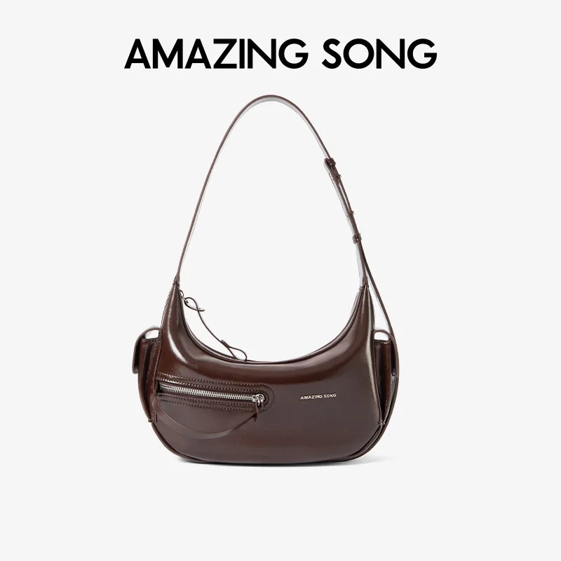 Amazing Song Fashionable Sweet Wine Crescent Bag 2025 New Design Leather Shoulder Bag for Women