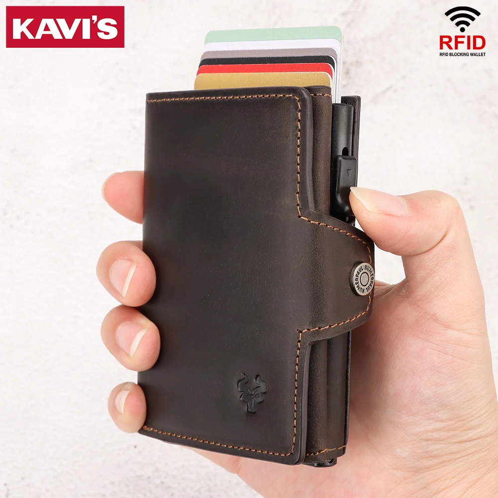 Free Engrave Unisex Aluminum Credit Card Wallet Genuine Leather Automatic Pop Up Bank Cardholder Case with Money Clip Coin Purse
