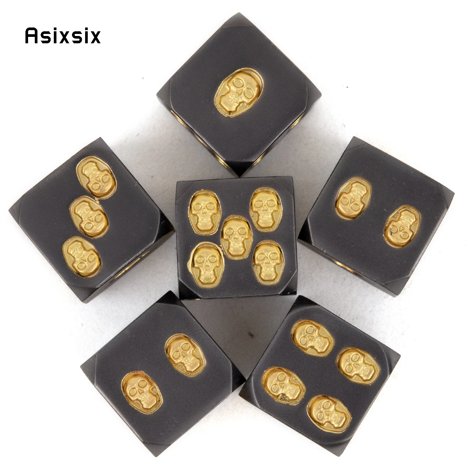 

Набор из 6 металлических многогранных кубиков с черно-желтыми черепами, идеально подходящих для ролевых игр, карточных игр и в качестве подарка