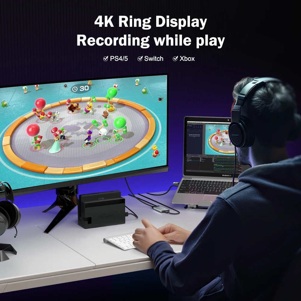 Lemorele Video Capture Card 4K HDMI-Compatible to USB A/Type-C Video Recording Card for Game Recording Live Streaming Grabber