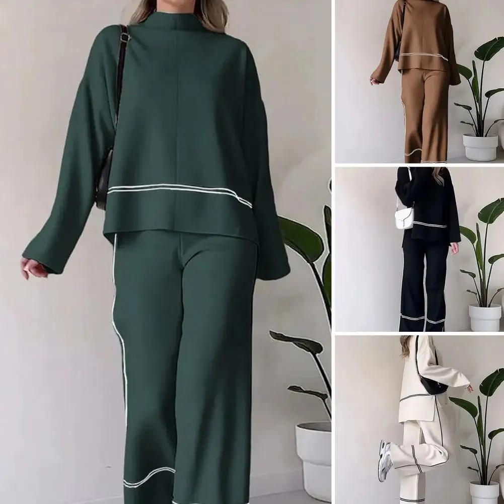 

Однотонный женский костюм, однотонный комплект из топа и брюк с широкими штанинами для спорта, костюм с длинным рукавом для комфорта