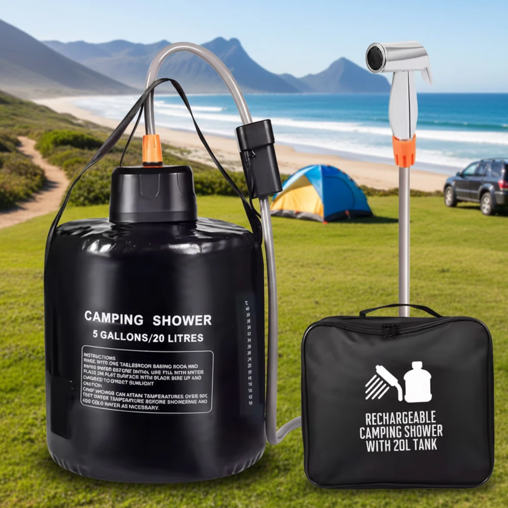 Portable Camping Shower Kit with 20L Solar Heating Bag Rechargeable Electric Pump For Garden Watering Hiking Beach Dog Washing