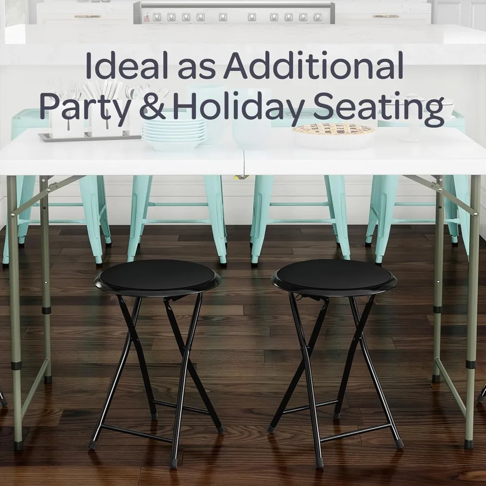 Set of 2 Folding Bar Stools - 18-Inch Heavy-Duty with 225lb Capacity and Padded Seats for Dorms, Recreation, and Gaming