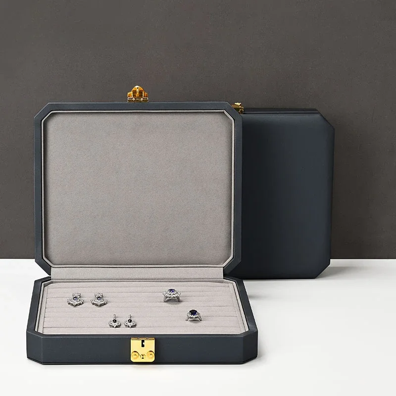 

High end jewelry box, PU leather microfiber with lock buckle, ring, necklace, jewelry display and storage box