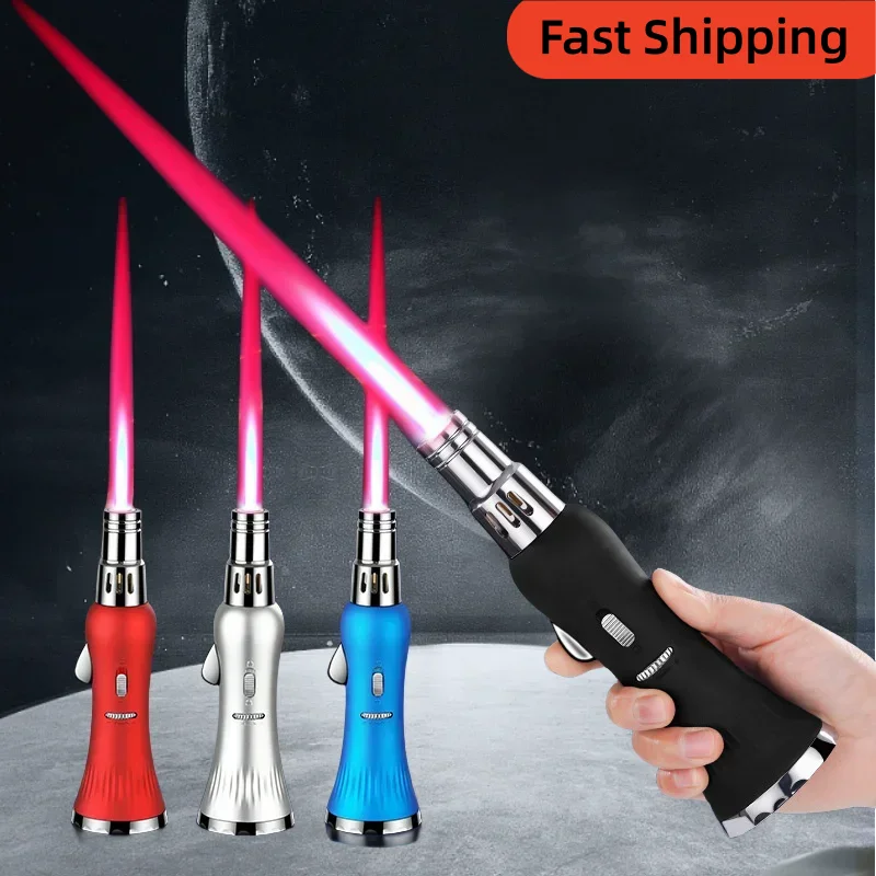 New Windproof Red Fire Inflatable Lighter Outdoor Barbecue Metal Ignition Gun Direct Flush Blue Flame Gas Turbo Lighters Gifts