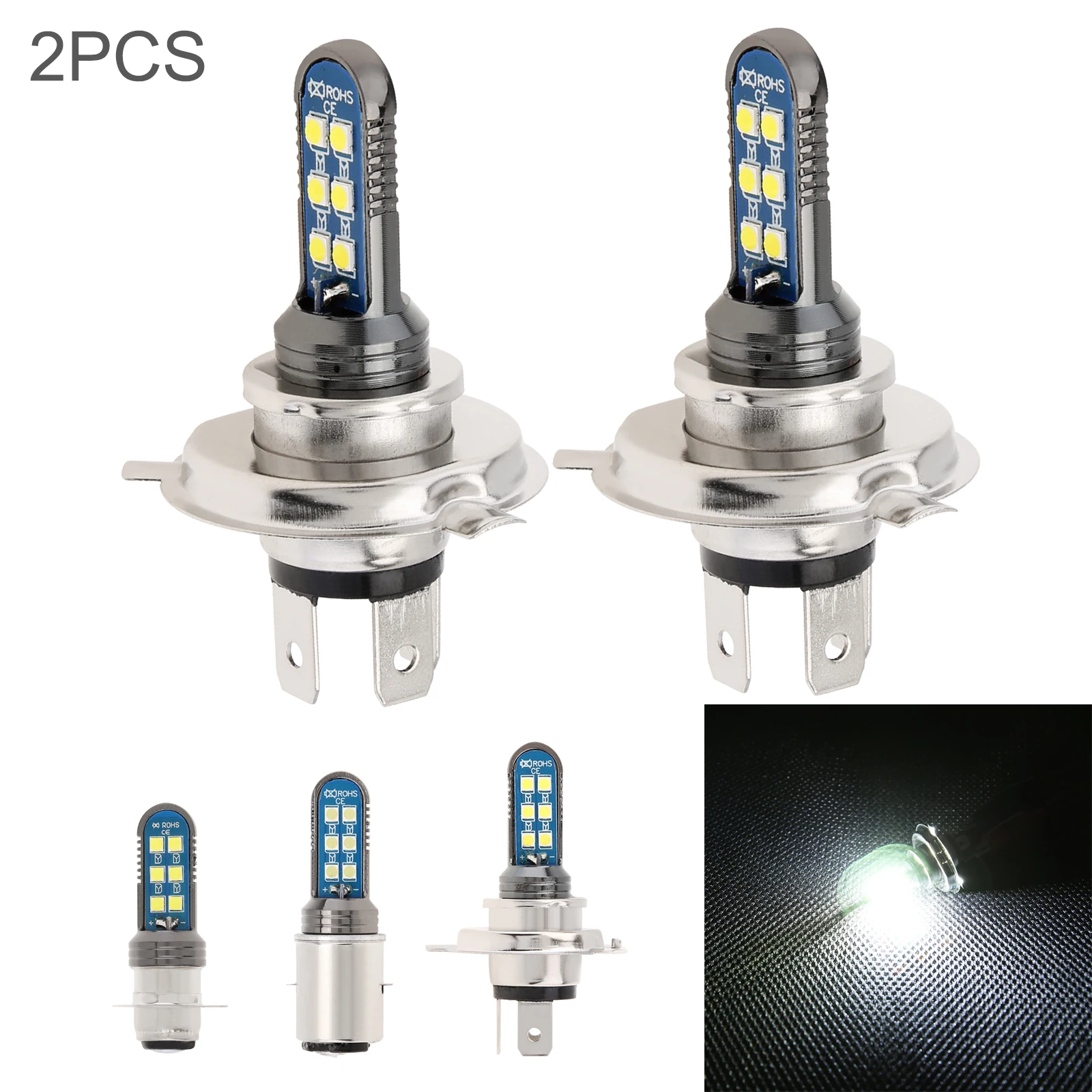 

2pcs 3030 LED Motorcycle Headlight H4 BA20D P15D High Low Beam Motorcycle Headlamps for Car 6500K Super White Motorbike DRL Bulb