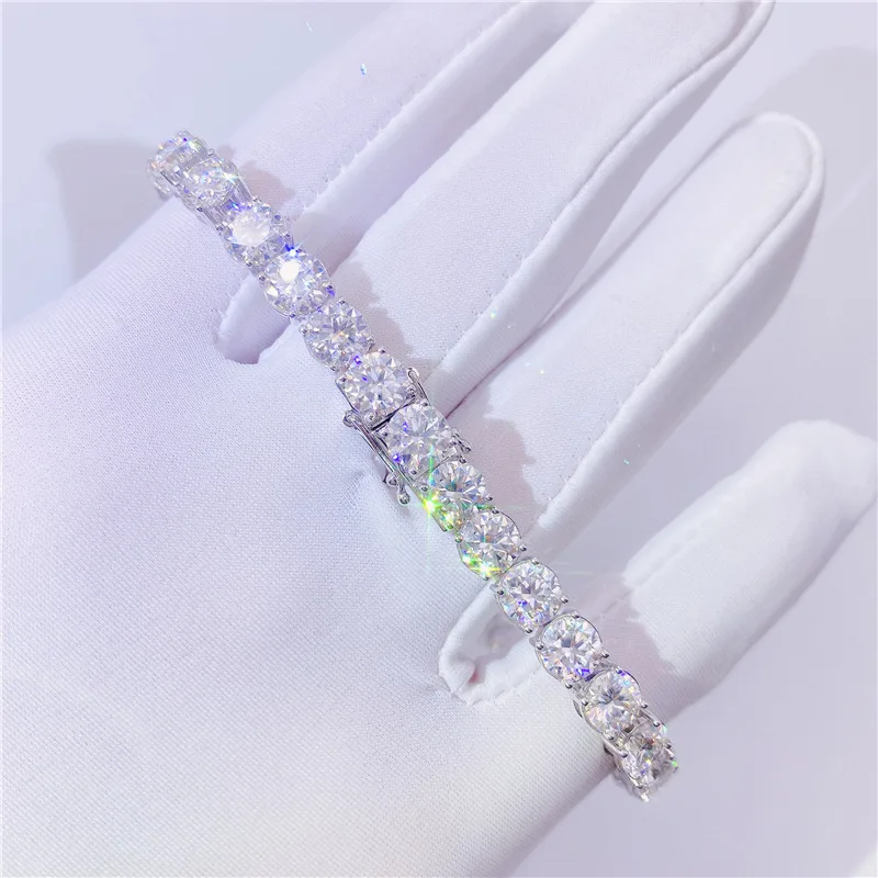 

Hip hop iced out 5mm pass diamond tester s925 sterling silver d color vvs moissanite diamond tennis bracelet