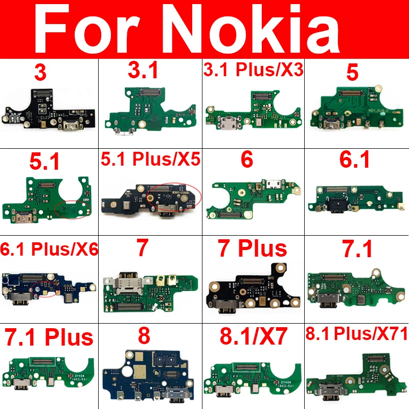 

USB Charger Jack Board For Nokia 3.1 5.1 6.1 7 7.1 8.1 Plus 3 5 6 8 8.1 X3 X5 X6 X7 X71 2017 USB Charging Board Connectot Parts