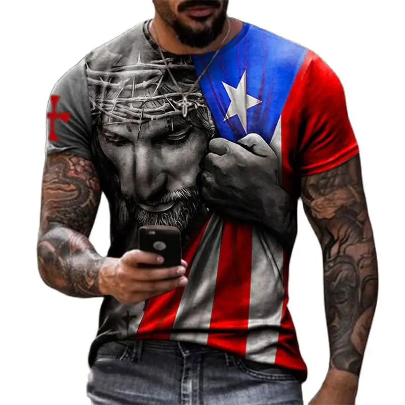 Camisetas con estampado de bandera nacional Retro para hombre, camisetas con estampado de Hip Hop callejero de verano, camisetas informales con cuello redondo de tendencia europea y americana