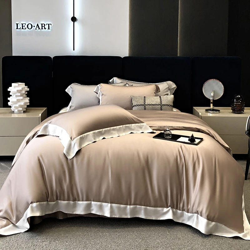 Luxury Silkly Cotton Tiansi Bedding Sets King Queen Size Soft Bed Set Duvet Cover flat Sheet pillowcases