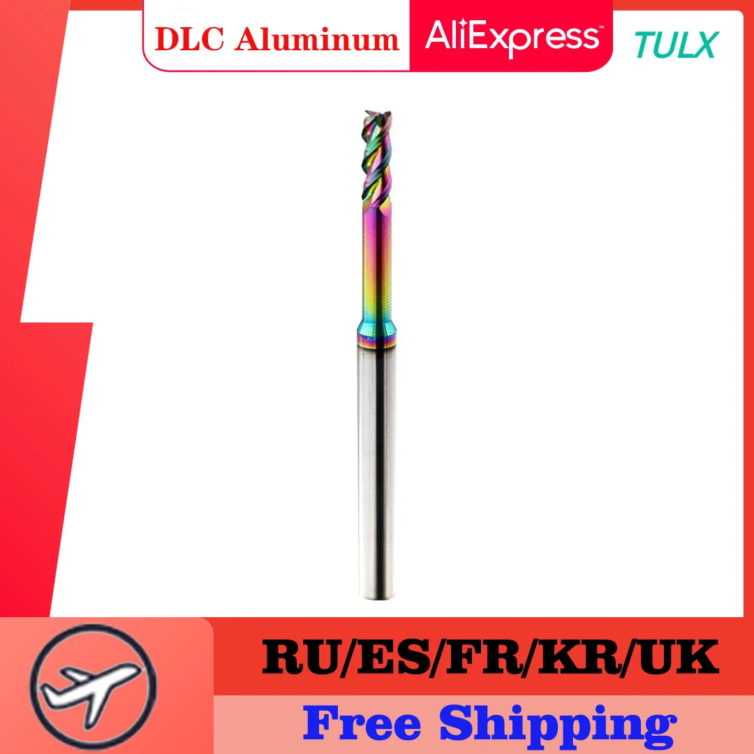 

TULX Carbide End Mill HRC60 3Flute Tungsten Milling Cutter Cnc Router Long Flute Endmills 1mm 1.5mm 3mm Seven Colors for DLC