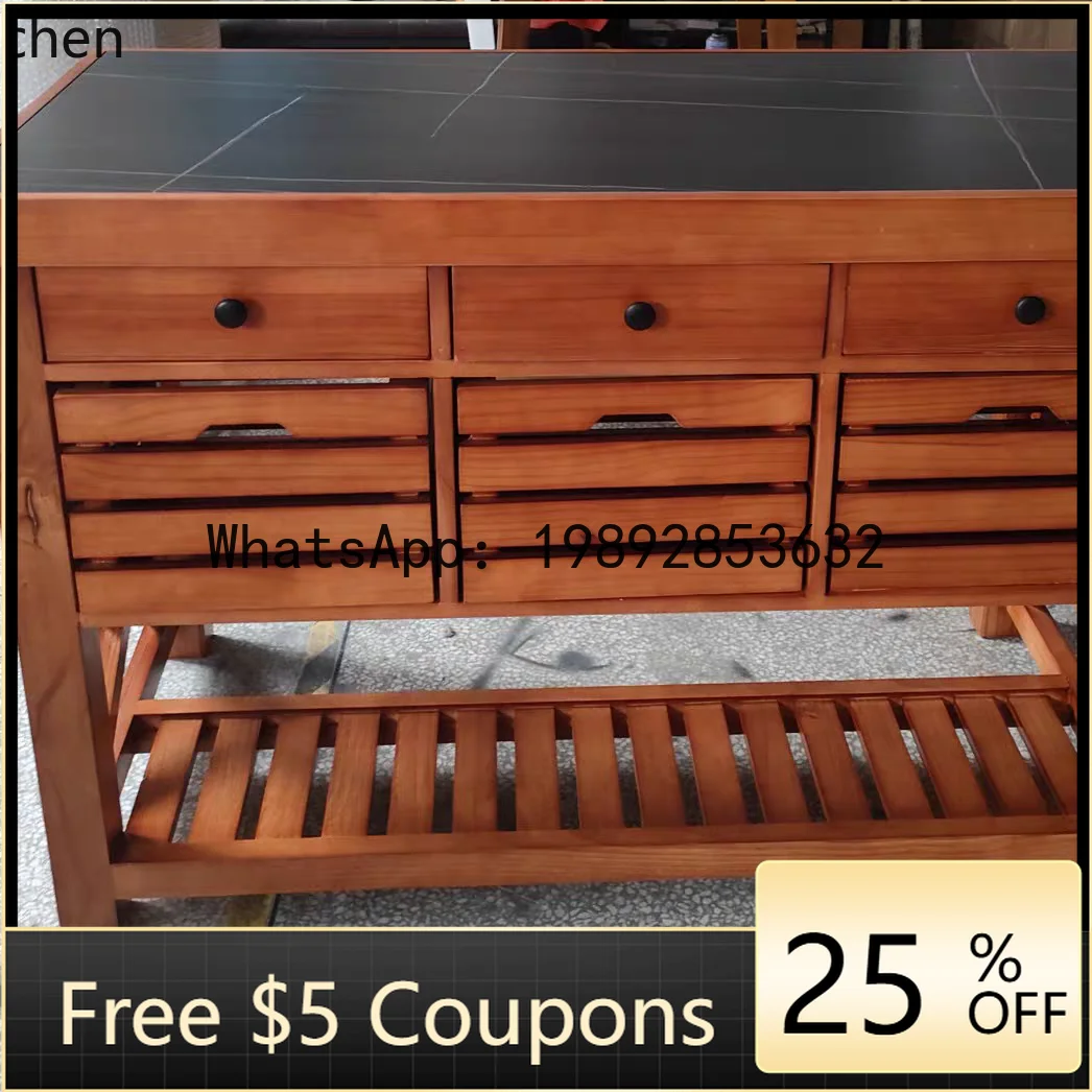 Solid Wood Cooking Table Open Edge Cabinet Retro Home Console Rural Dining Table Cabinet