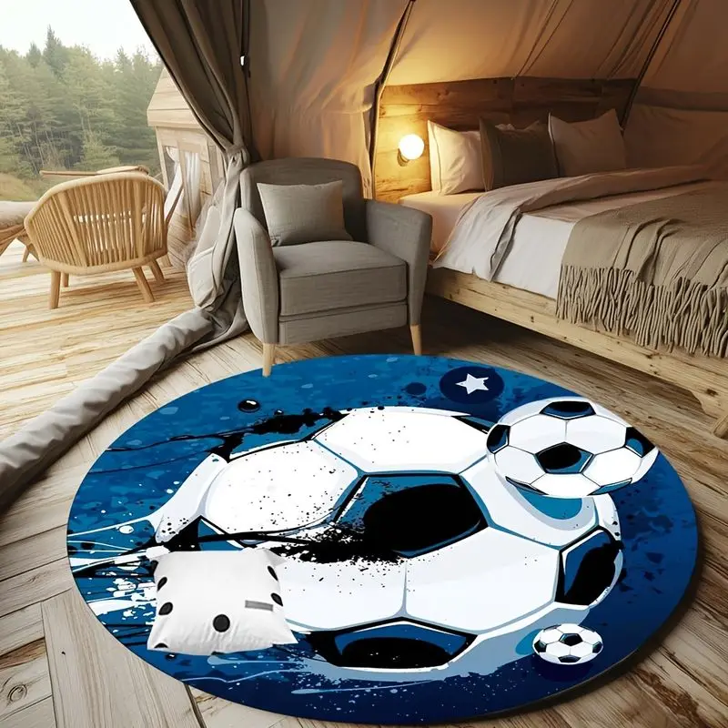 VIKAMA Trendy Cool Splash Ink Football Round Carpet, Swivel Chair Mat, French Bedroom Light Luxury Floor Mat, Sporty Decor