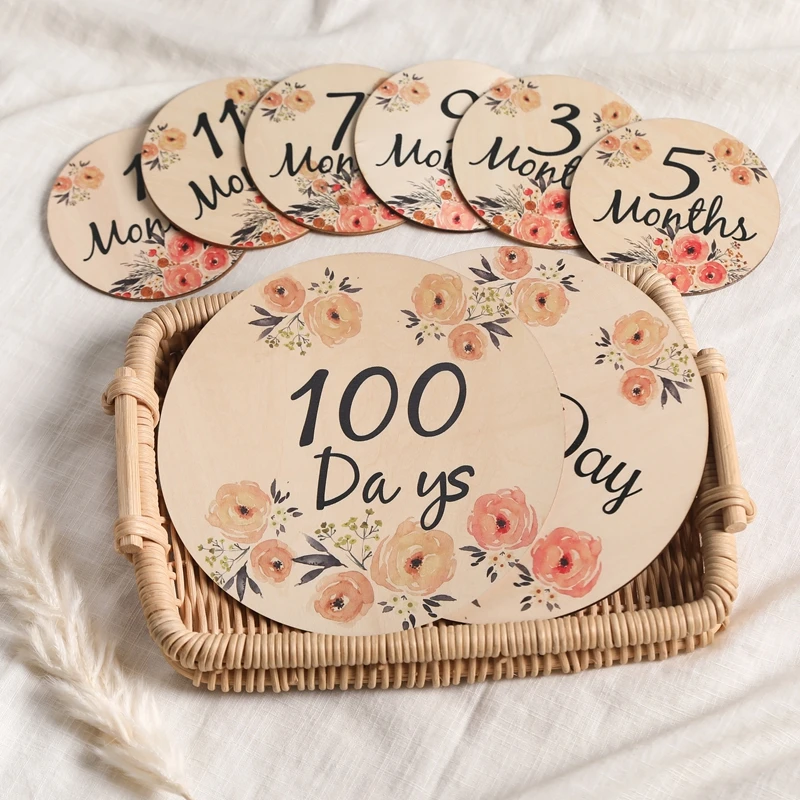 

1Set Newborn Wooden Milestone Baby Monthly Age Milestone Baby Memories Card Infant Birthing Gift Photography Props Accessories