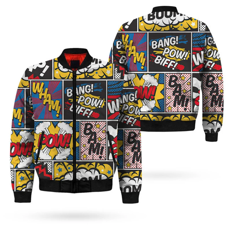 2024 Nowa męska kurtka bomberka Street Graffiti Letter 3D All Over Printed Zip Tracksuits Unisex Casual Zipper Jackets Odzież Tops