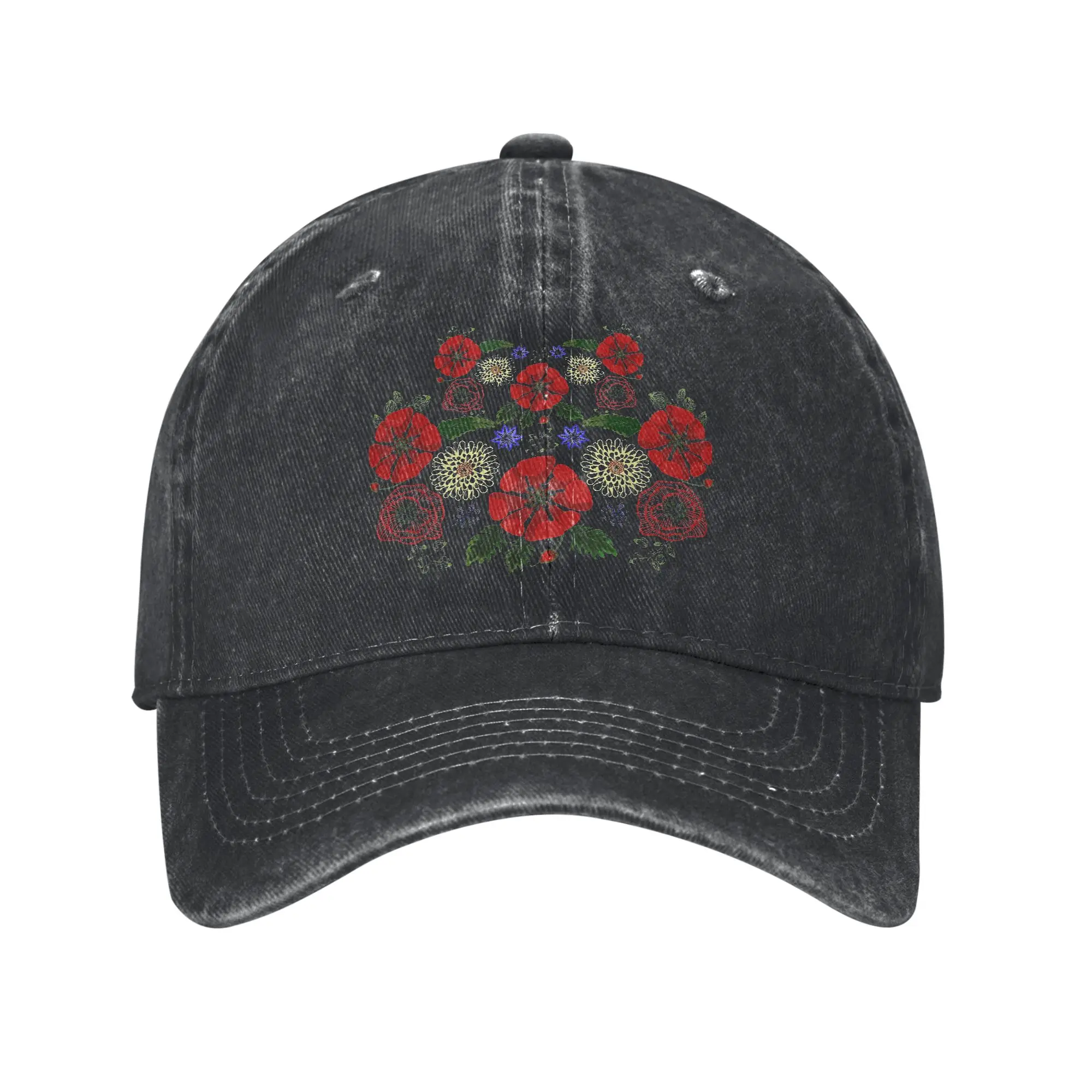 Floral Ukraine Baseball Caps Casual Distressed Denim Ukrainian Vyshyvanka Style Headwear Outdoor Activities Adjustable Hats Cap