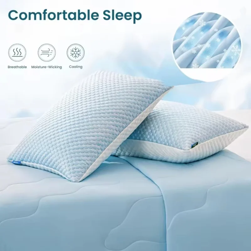 1PC Summer Cooling Pillow Adjustable Loft Soft Sleeping Pillow Core with Breathable Pillow Case Shredded Memory Foam Cold Pillow