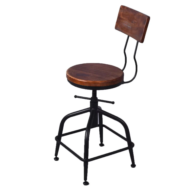 Industrial rotating metal bar stool kitchen solid wood dining chair