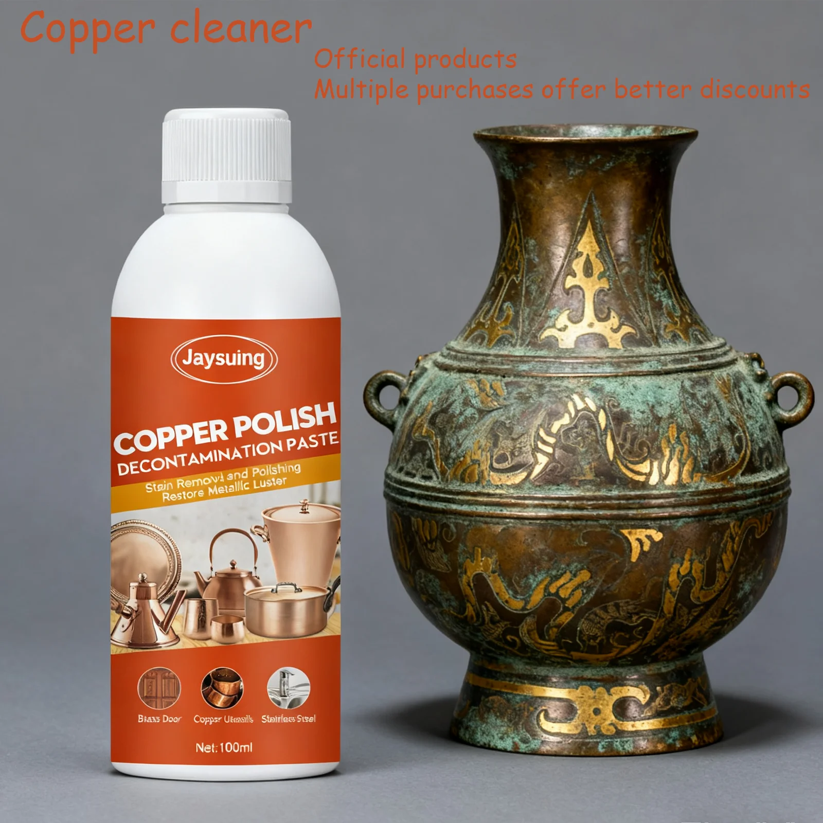 Copper Cleaner Rust Tarnish Remover Metal Stain Clean Kitchen Copperware Brassware Cleaner Copper Polish Decontamination Paste