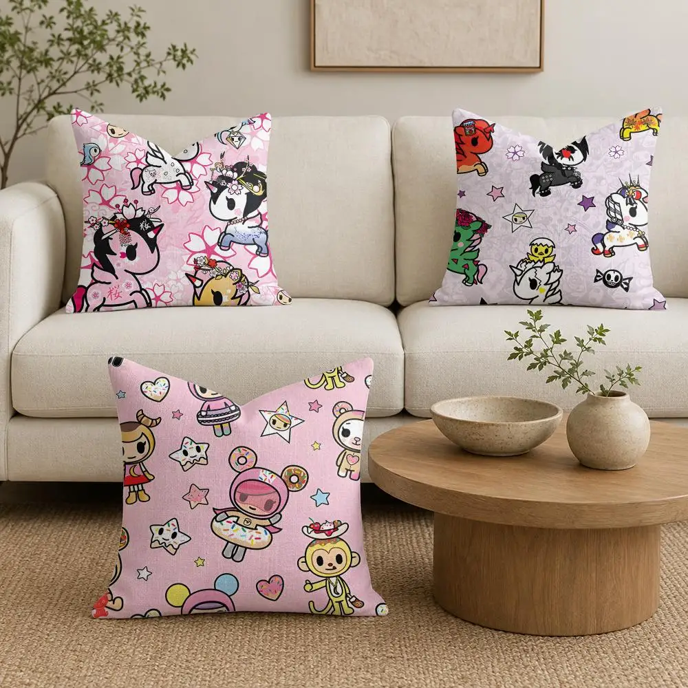 Fashion Pretty Logo T-Tokidoki Cushion Cover Organic Linen Square Pillow Case Durable Non-Allergenic And Kind To Skin